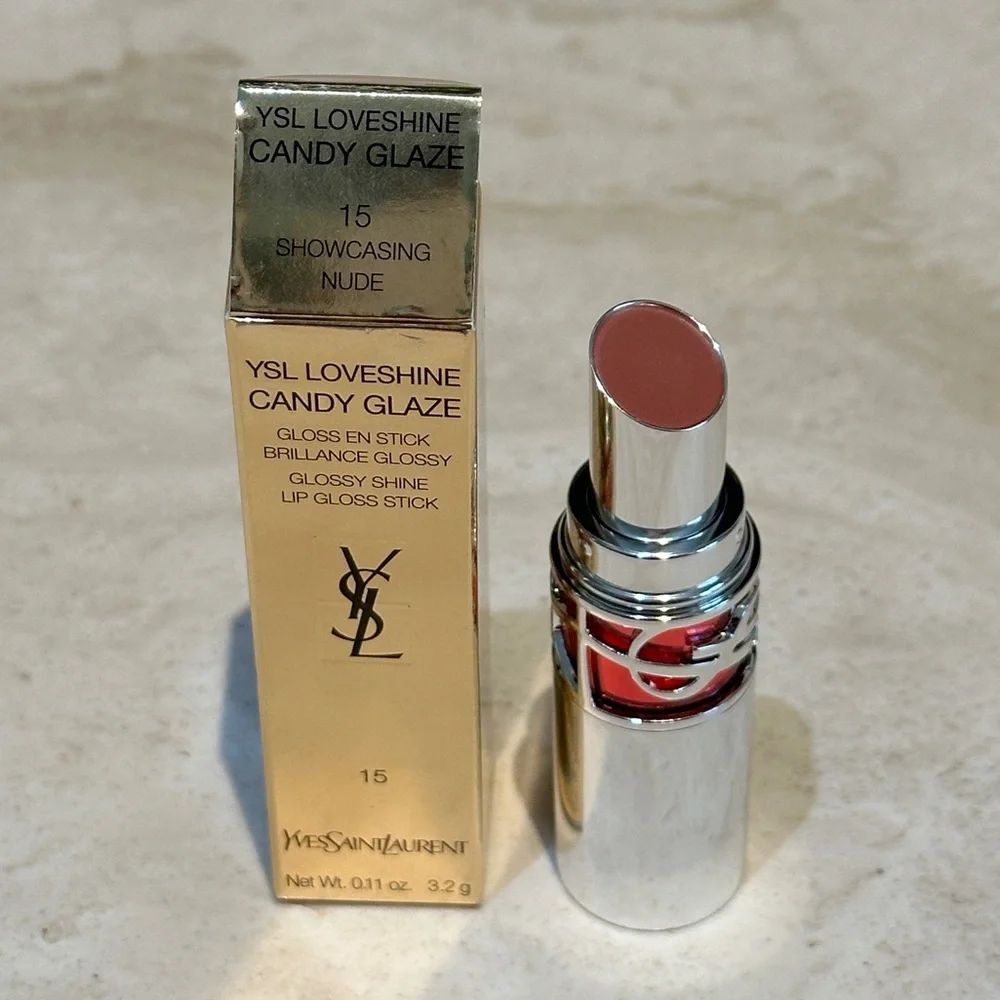 YSL Rouge Volupte Candy Glaze - Shade 15 Showcasing Nude